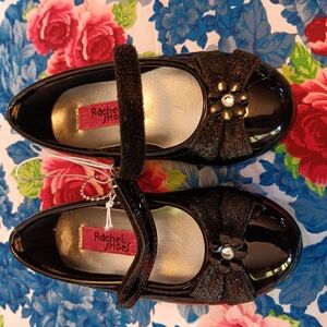 Rachel Shoes Black Dress Mary Jane with Flower Cutouts